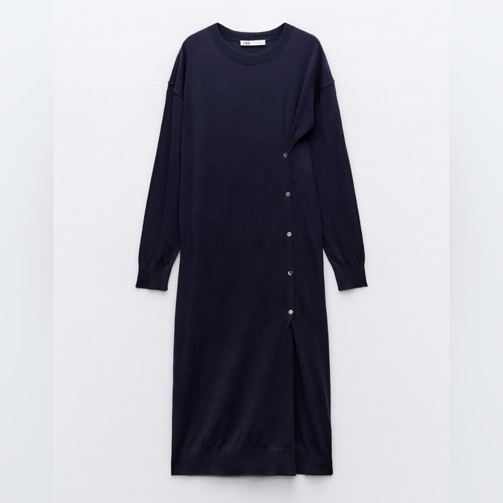 NWT Zara Oversized Navy Long Sleeve Sweater Dress - Picture 4 of 7